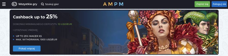 Cashback w AMPM Casino