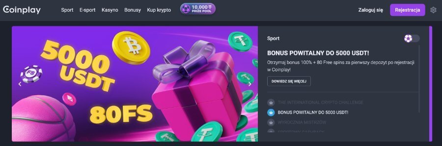 Coinplay strona startowa i bonus powitalny.