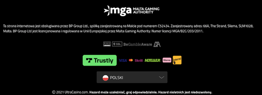 Licencja kasyna Ultra Casino