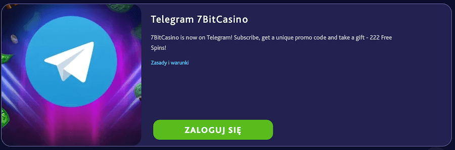 Bonus 222 darmowych spinów za subskrypcję na Telegramie.