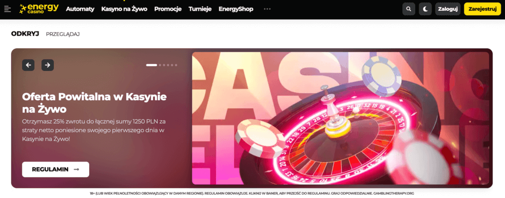 Bonus powitalny w kasynie na żywo Energy Casino