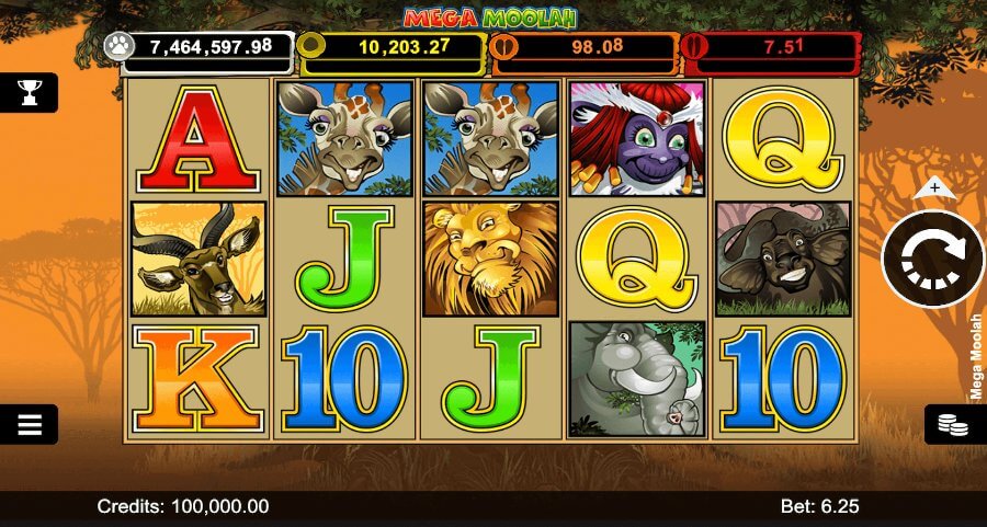 Mega Moolah slot losowe ułożenie bębnów.