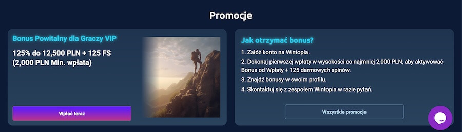 Bonus powitalny dla vipów w kasynie Wintopia.